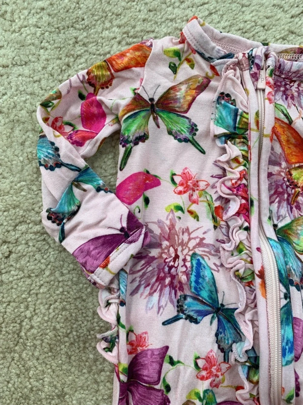 Posh Peanut Size Preemie Pink Watercolor Butterfly Ruffle Bamboo Footie Sleeper